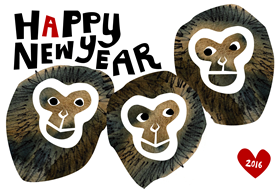 おさるなかよくあつまって