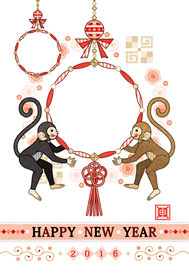 猿と和風の飾り物フレーム